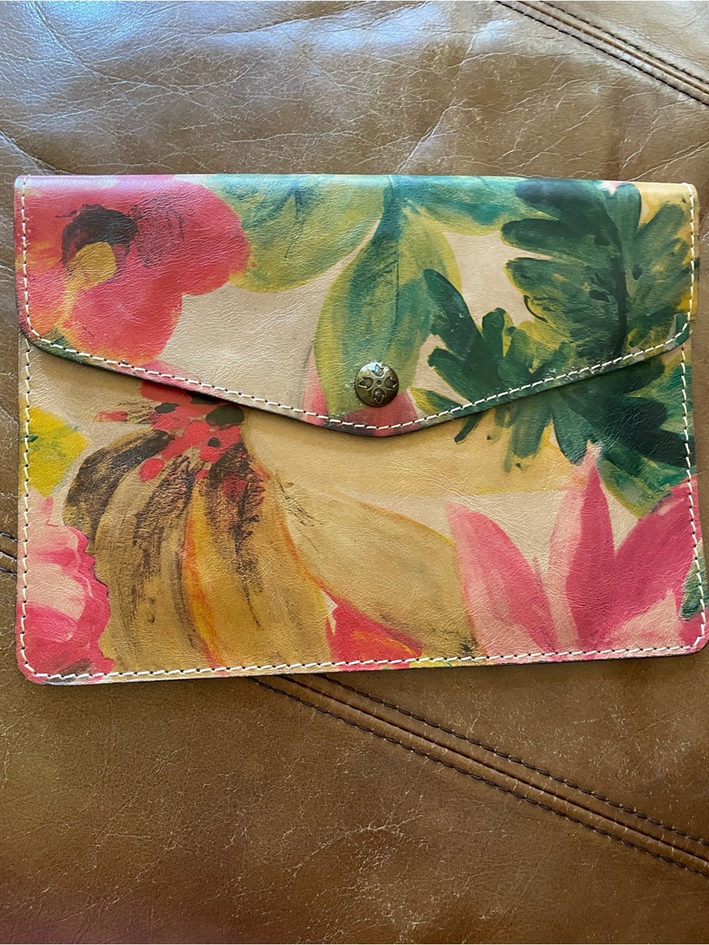 Patricia Nash Floral Paint-Splash Clutch in Pink, Green, Yellow